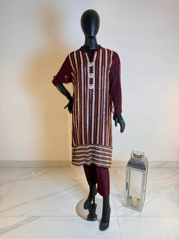 DEEP MAROON GOTA STYLE FOIL WORK - Image 2