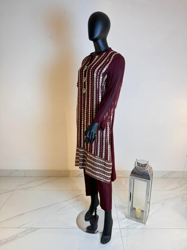 DEEP MAROON GOTA STYLE FOIL WORK