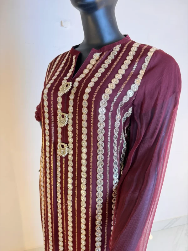 DEEP MAROON GOTA STYLE FOIL WORK - Image 3
