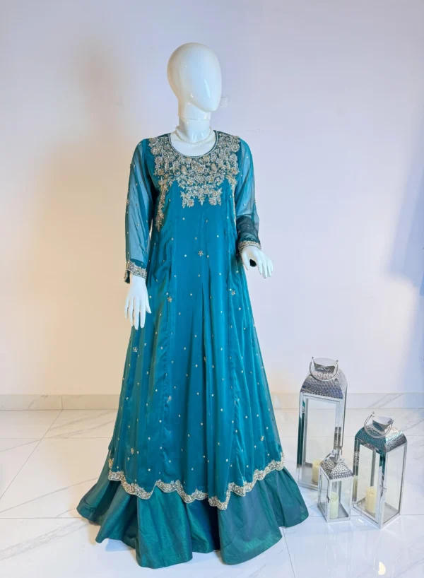 Peacock blue and green long dress - Image 5