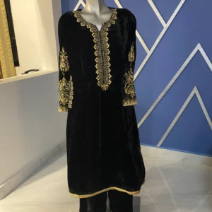 BLACK VELVET DRESS WITH ZARI HAND EMBROIDERY