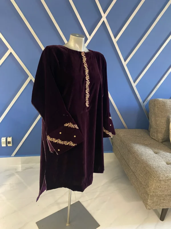 PURPULISH MAROON VELVET SHIRT - Image 2